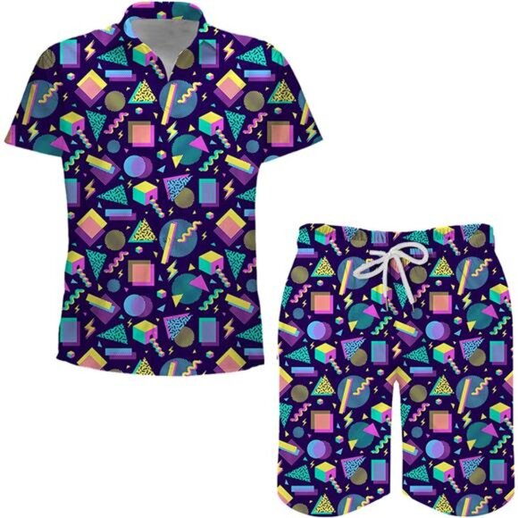 Men's 2 Pieces Outfit Vintage Shirt and Short Set Retro Active Tracksuit